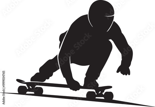 Skateboarder, skateboarding, sports, action, black silhouette, vector icon