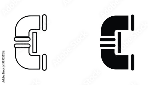 Euro currency symbol vector icon set with outline and solid black filled versions for financial business and banking design projects