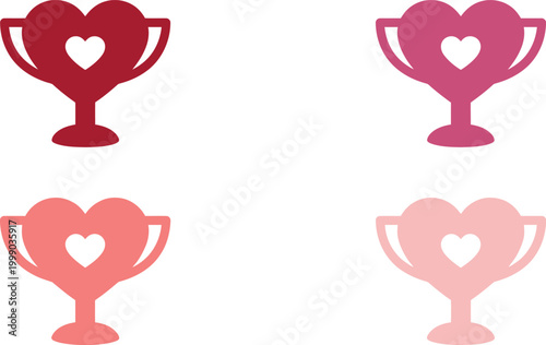Heart Trophy Icon Set - Gradient Red and Pink Achievement Symbols for Valentine's Day Awards, Love Contests, and Appreciation Graphics.eps