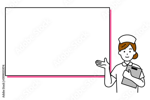 ホワイトボードで案内する女性看護師