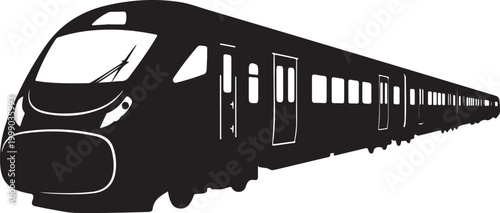 Black train, modern locomotive, transportation icon, rail vehicle