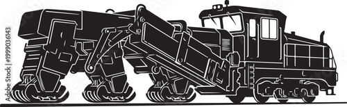 Industrial mining excavator, heavy machinery, construction equipment, black and white vector