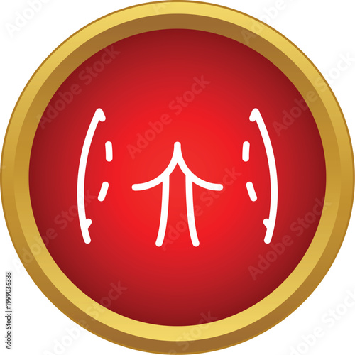 Icon presenting buttocks marked for cosmetic plastic surgery on a red circle