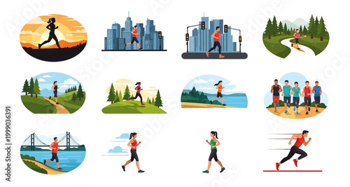running scenes collection on transparent background high quality