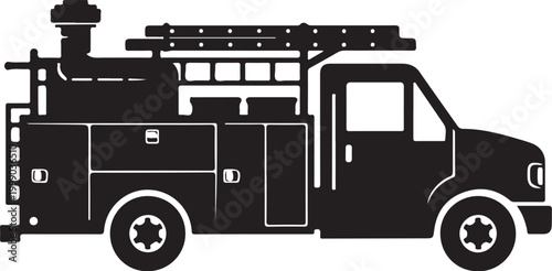 Fire truck, emergency vehicle, rescue truck, black silhouette, vector icon