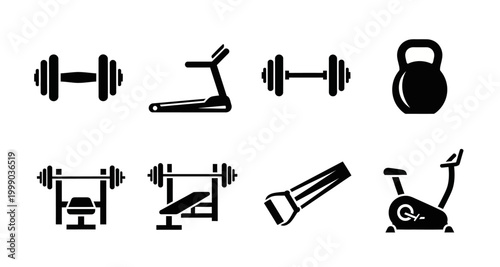 fitness equipment icons on transparent background high quality