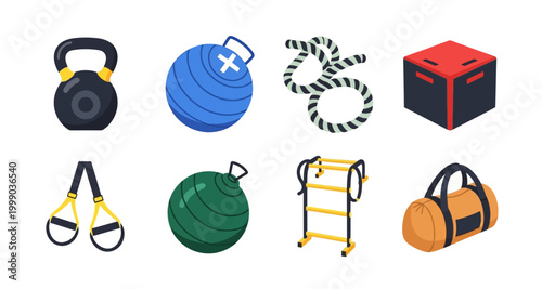fitness equipment icons on transparent background high quality