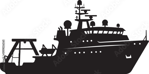 Black silhouette ship, cargo vessel, industrial boat, nautical icon