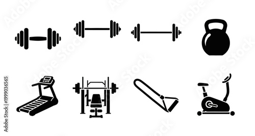 fitness equipment icons on transparent background high quality
