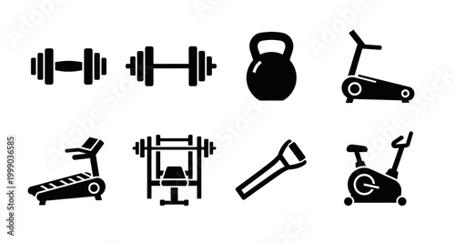 fitness equipment icons on transparent background high quality