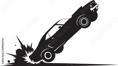Crash, Car Crash, Vector Car Accident, Black Car Silhouette, Road Collision