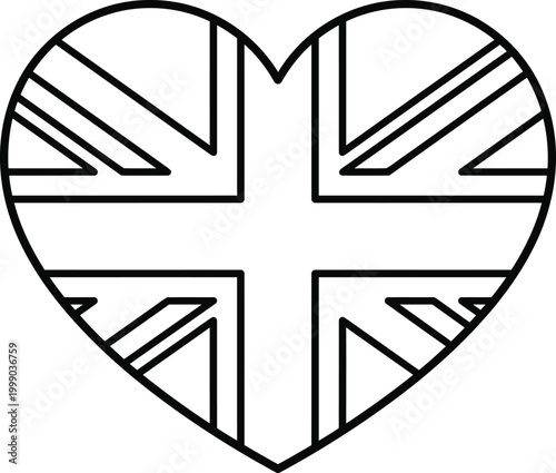 Union Jack Flag Heart Outline - British Pride Symbol for Travel, Tourism, and Patriotic Graphic Design.eps
