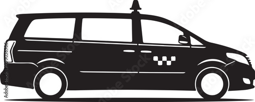 Black taxi van, minivan silhouette, vehicle icon, transportation symbol