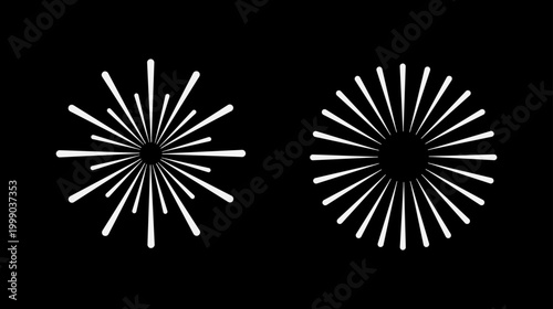 Minimal White Fireworks Icon Set in Black, Simple Burst Symbols for Celebration and Event Design