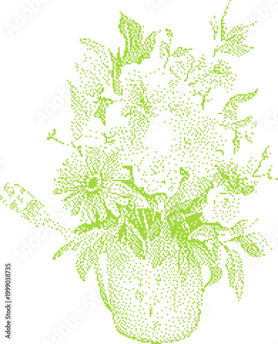 Floral arrangement in a pitcher with a watering can against a white background