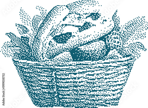 Freshly baked bread and greens in a woven basket during a rustic morning