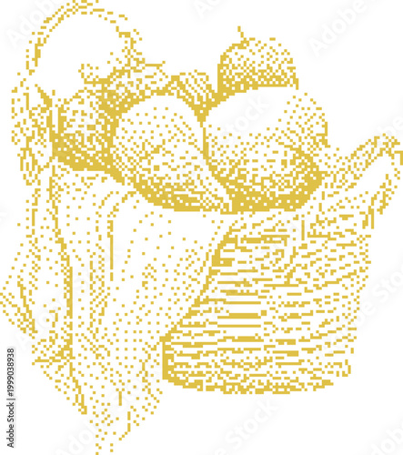 Ripe Apples in Woven Basket with Drape during Autumn Harvest