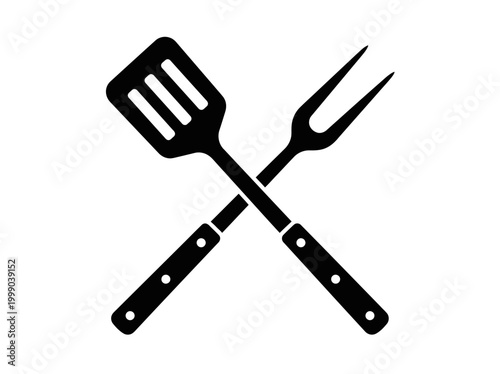 Crossed BBQ Spatula and Fork Icon - Minimalist Barbecue Grill Tools Silhouette Vector