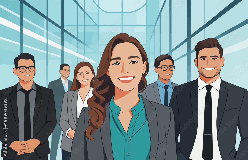 Obraz premium Professional Business Team Standing in Modern Office Hall