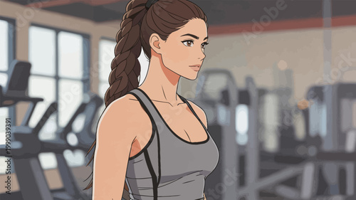 Fitness woman standing in modern gym equipment room