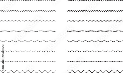 手書きのシンプルな波線のベクターイラストセット　 Black simple vector  drawn wavy lines