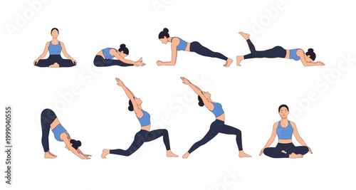 vector illustration of yoga poses on transparent background