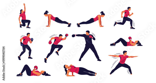 fitness exercises illustrated on transparent background high quality