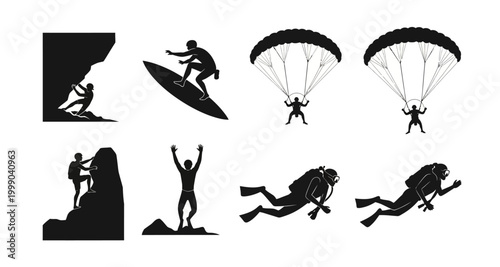 set of adventure activity silhouettes on transparent background