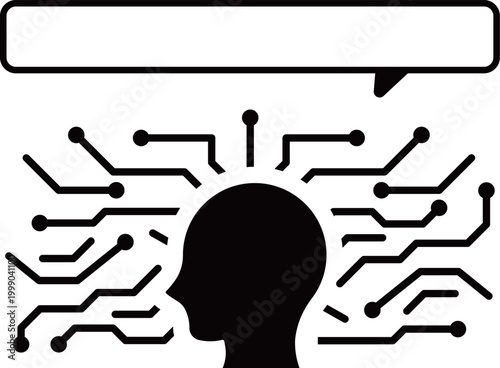 生成AI 人工知能 AIチャット チャットボット 吹き出し 会話 DX テクノロジー ビジネス イメージイラスト 黒