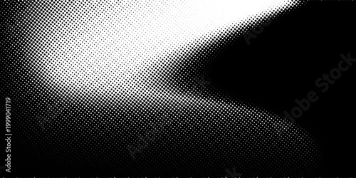 Dotted halftone texture background. Black and white pop art gradient overlay. Fading grunge gritty noise wallpaper. Weathered pixelated comic backdrop. Vector bitmap subtle vanishing surface