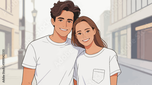 Sweet young couple taking a casual street portrait together