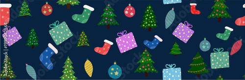 Christmas Seamless Pattern. Christmas and New year Holiday Repeatable Pattern. Decorative Elements Texture for Wallpaper, Gift Wrapping paper, Gift Card or Banner Template or Fabric Textile Prints. Ve