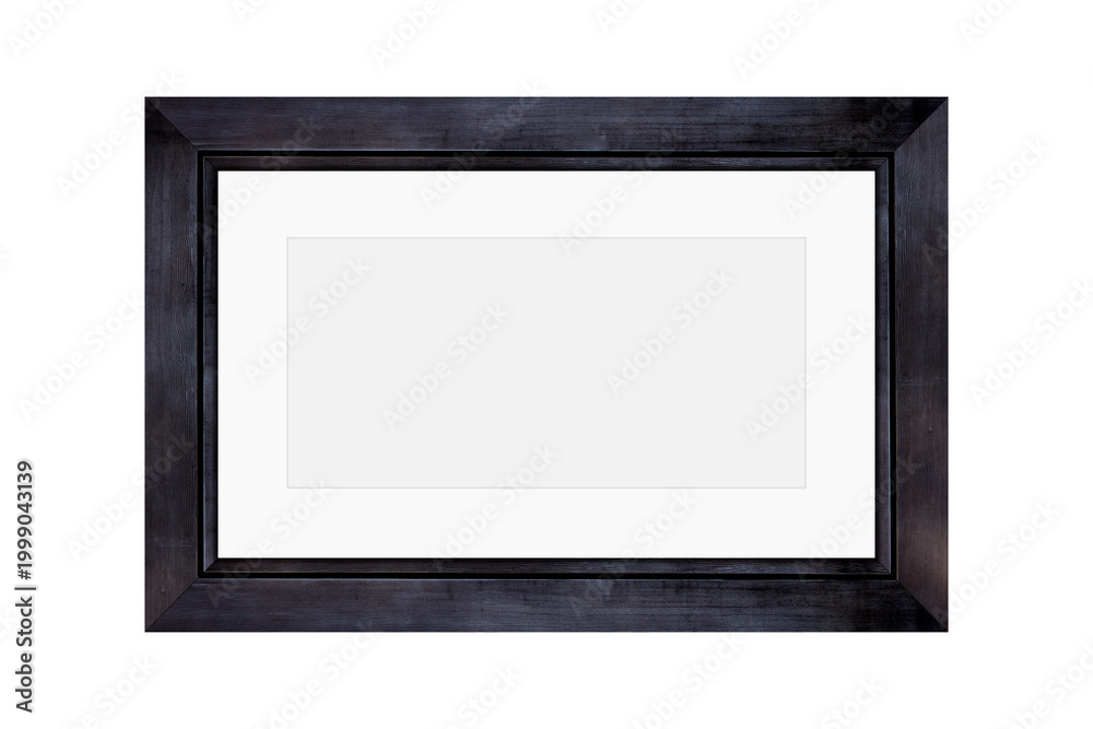 Fototapeta premium Black wooden rectangular picture frame isolated on white background. Photo frame
