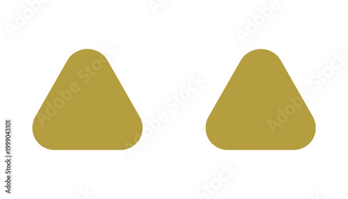 Two identical golden triangular shapes with rounded corners as simple abstract vector icons for design elements and UI graphics