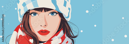 Winter Portrait of a Stylish Young Female in Warm Clothing