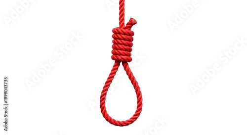 Red noose hanging against a plain white background