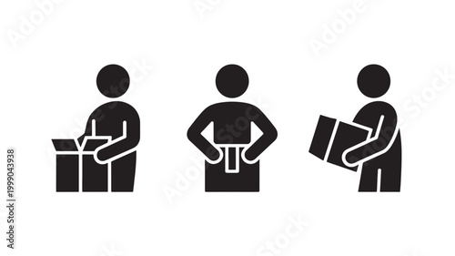 Delivery People Silhouette Icons Holding Boxes for Logistics, Shipping and Courier Service Concepts