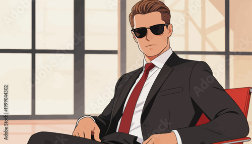 Stylish Businessman in Suit Sitting in Modern Office