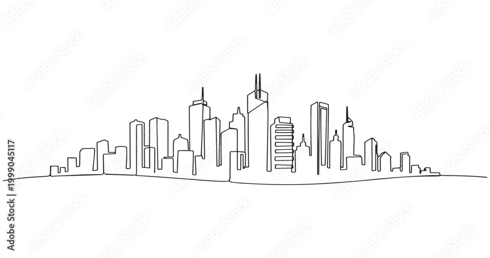 Fototapeta premium Minimal One Line City Skyline Continuous Line Art Urban Illustration