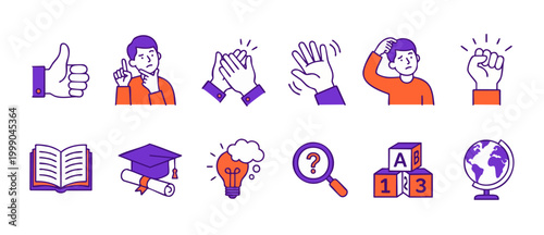 Fotografia Education and Human Gestures Icon Set for Learning, School, and Professional Pre