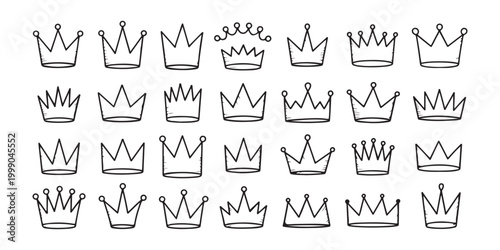 Hand Drawn Doodle Crown Outlines Collection for Creative Designs