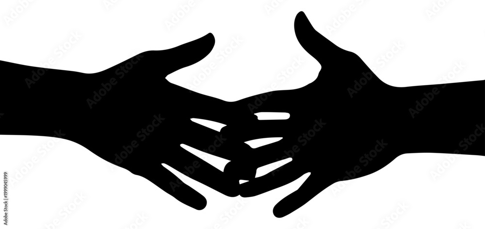 Fototapeta premium Silhouette of Two Hands Reaching Out to Each Other for Connection and Partnership