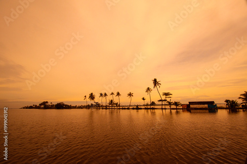 Sunset at the backwaters of Alleppey, Kerala, India.