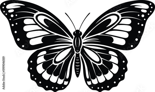 Elegant black and white butterfly illustration a detailed wing pattern and symmetrical design