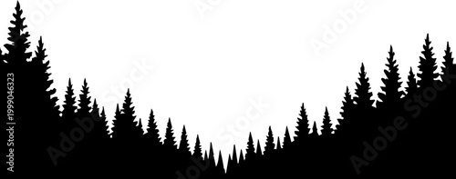 Black Silhouette of Pine Forest Border Evergreen Tree Landscape Vector Illustration