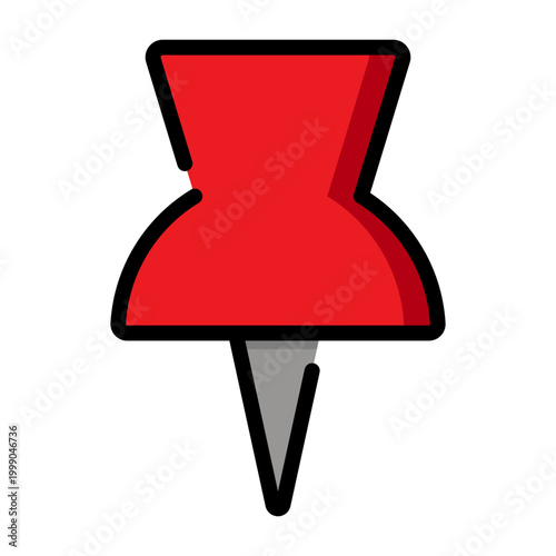 Red Thumbtack Map Pin Line Icon isolated on transparent background.