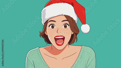 Surprised young woman wearing Santa hat for Christmas celebration