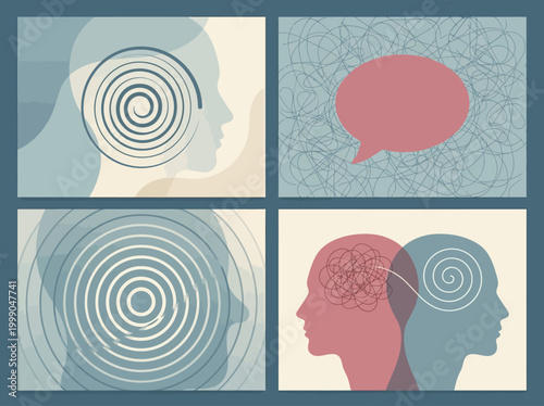 Mental Health and Psychology Conceptual Illustration Set - Therapy, Mind Clarity and Chaos Visuals