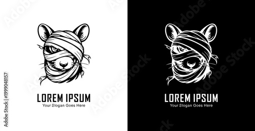 Logo design in the form of a rat's head wrapped in a bandage