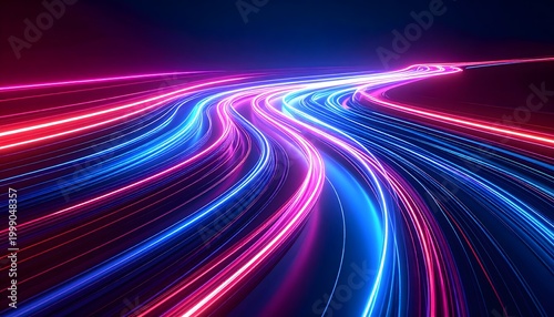 Abstract futuristic neon light trails background.